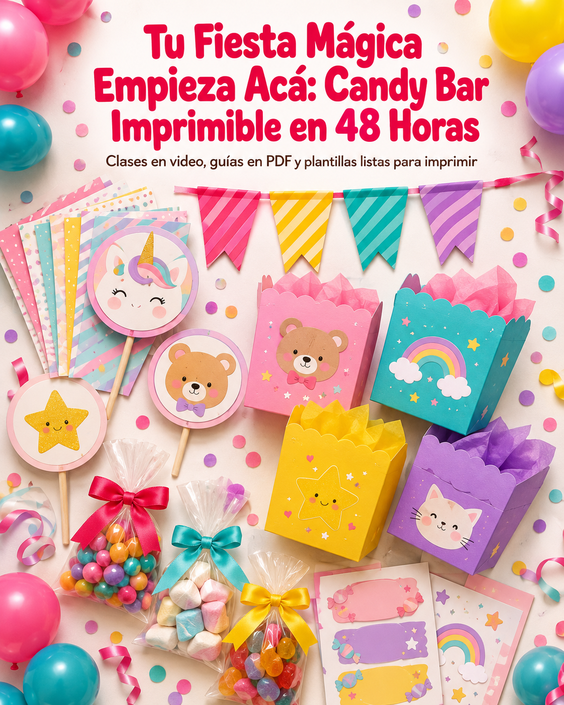 🦄 🎉🍭CANDY BAR IMPRIMIBLE EN 48 HS. TODO PARA TU FIESTA