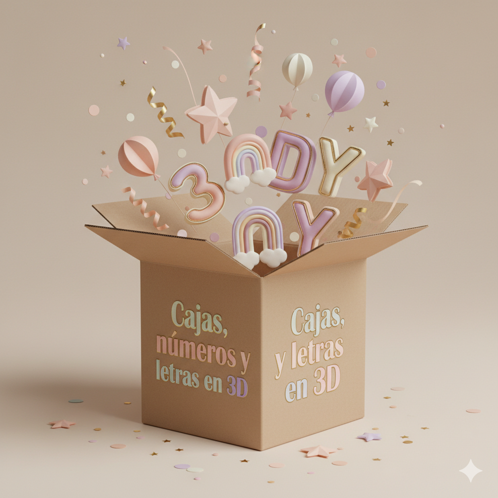 Cajas, letras y números en 3D listas para personalizar e imprimir.